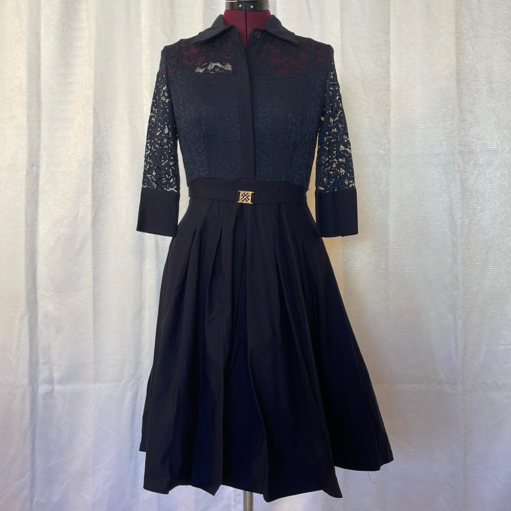 Navy blue fit and flare.